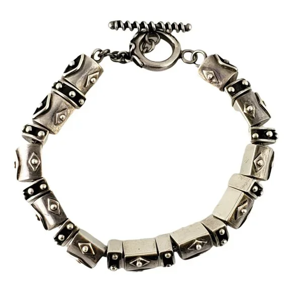Vintage Deborah Armstrong Sterling Silver Chunky Bead Toggle Bracelet #12293